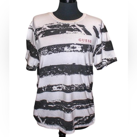 Guess Black and White Striped Men's CrewTee. Size XL - Picture 7 of 7